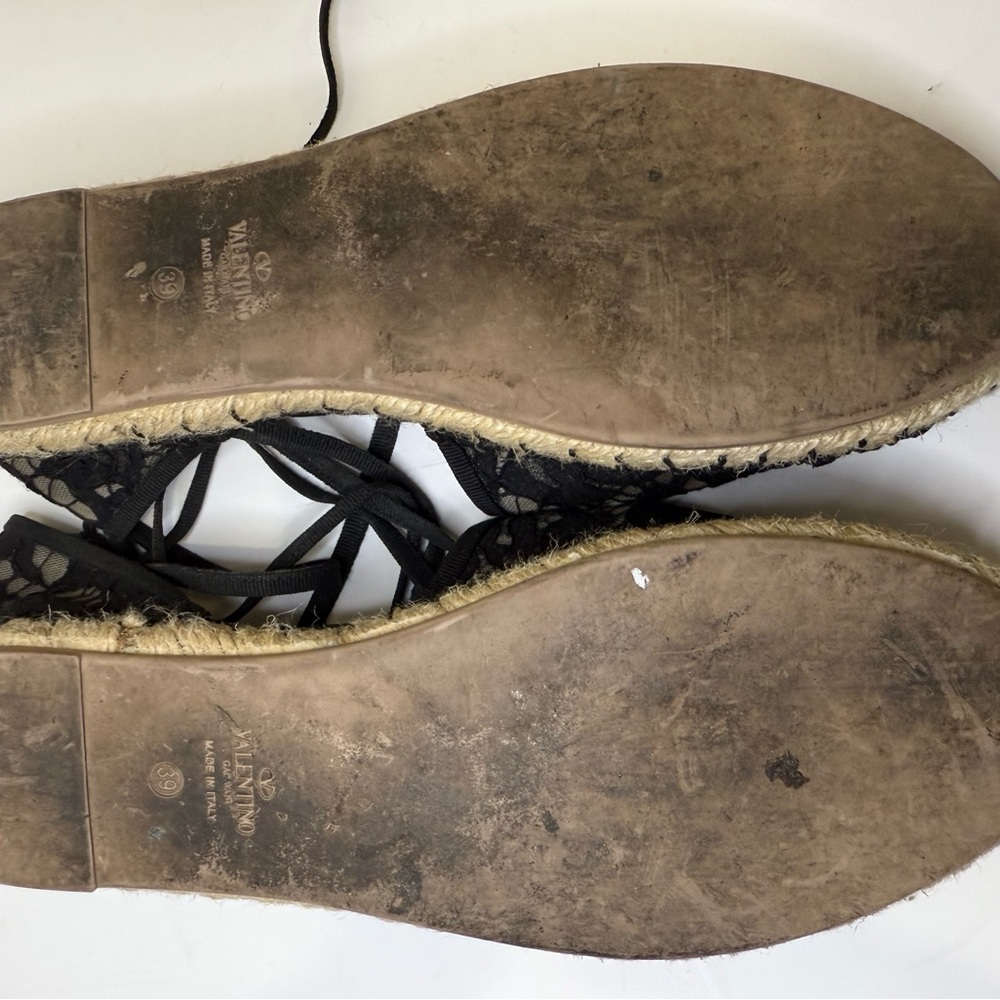 Valentino Black Espadrille Flats with Lace Overlay - Picture 8 of 9